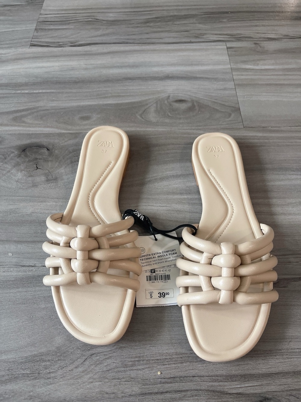 Zara Beige Braided Slide Sandals - Women's